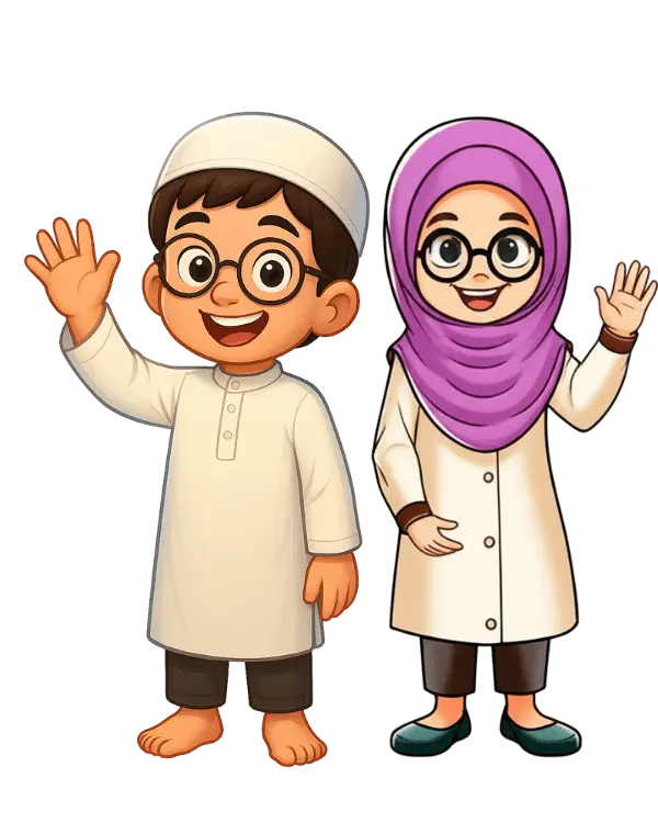 Happy Muslim children welcoming you to the Islamic kids library